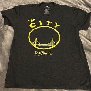 Golden State Warriors Dark Grey NBA Finals T-Shirt with Yellow Graphic